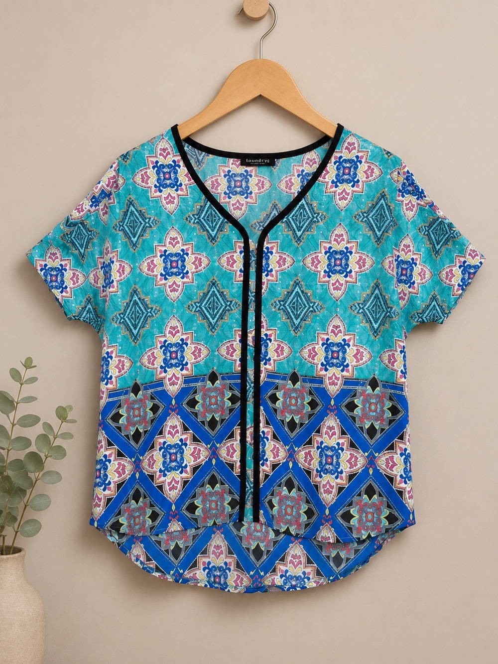 Signature Studio Women’s Boho Geometric Print Open Front Kimono Cardigan Size S